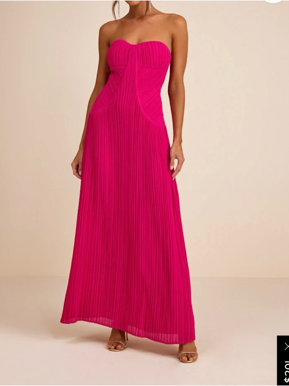 Lulu’s Strapless Pleated Maxi Dress in Fuchsia